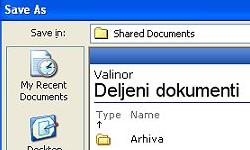  Dijalog za �uvanje dokumenata u portalu
 direktno iz Office programa 